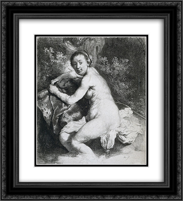 Diana at the bath 20x22 Black Ornate Wood Framed Art Print Poster with Double Matting by Rembrandt