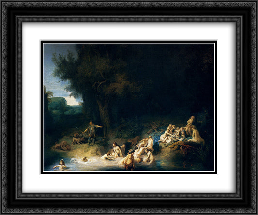 Diana Bathing, with the Stories of Actaeon and Callisto 24x20 Black Ornate Wood Framed Art Print Poster with Double Matting by Rembrandt