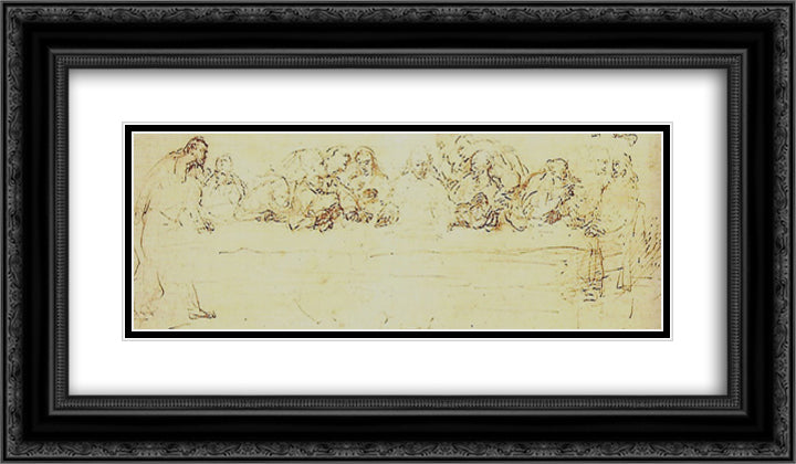 Drawing of the Last Supper 24x14 Black Ornate Wood Framed Art Print Poster with Double Matting by Rembrandt