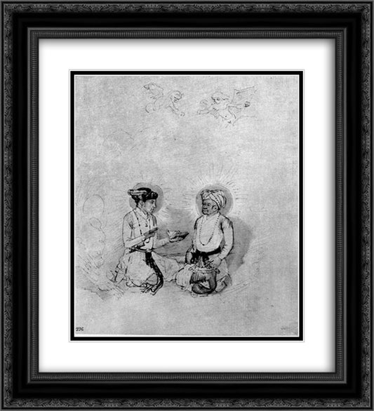 Emperor Akbar and his son, the future Eperor Djahangir 20x22 Black Ornate Wood Framed Art Print Poster with Double Matting by Rembrandt