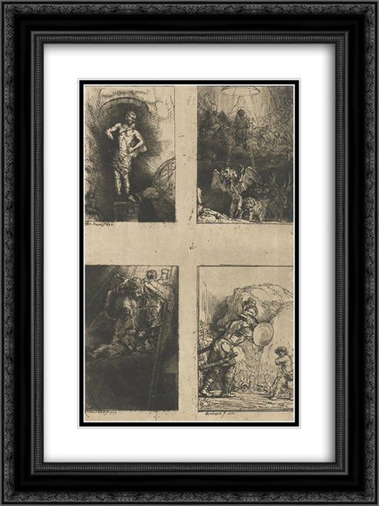 Four illustrations to a Spanish book 18x24 Black Ornate Wood Framed Art Print Poster with Double Matting by Rembrandt