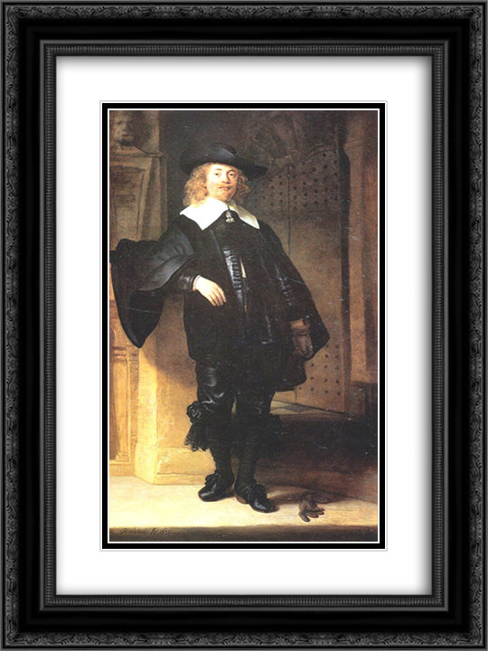 Full Length Portrait of a Standing Man 18x24 Black Ornate Wood Framed Art Print Poster with Double Matting by Rembrandt