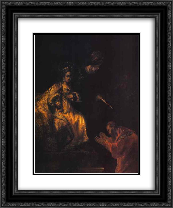 Haman Begging Esther for Mercy 20x24 Black Ornate Wood Framed Art Print Poster with Double Matting by Rembrandt