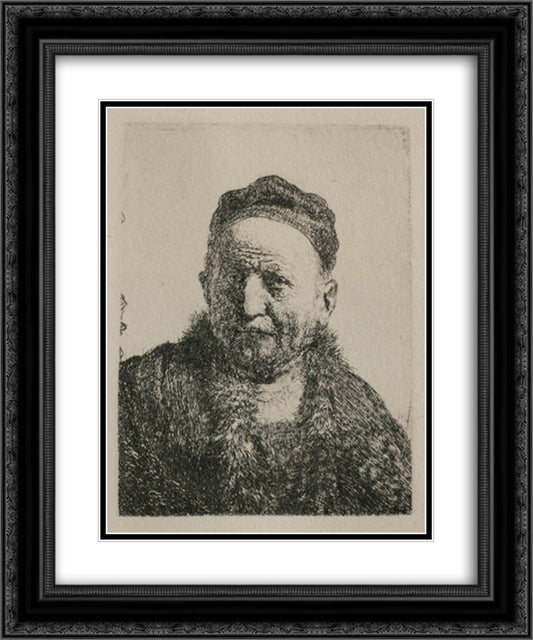 Head and Bust, Full Face 20x24 Black Ornate Wood Framed Art Print Poster with Double Matting by Rembrandt