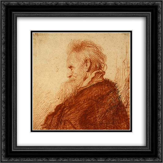 Head of an Old Man 20x20 Black Ornate Wood Framed Art Print Poster with Double Matting by Rembrandt