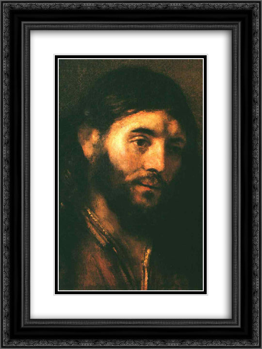 Head of Christ 18x24 Black Ornate Wood Framed Art Print Poster with Double Matting by Rembrandt