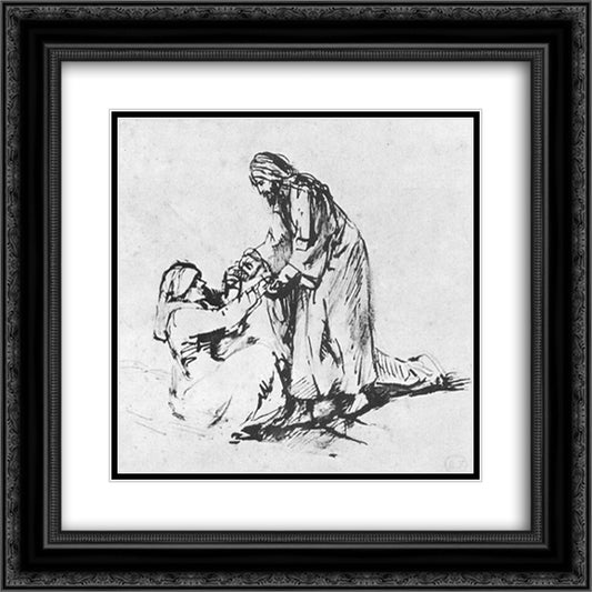 Healing of Peter`s Mother in law 20x20 Black Ornate Wood Framed Art Print Poster with Double Matting by Rembrandt