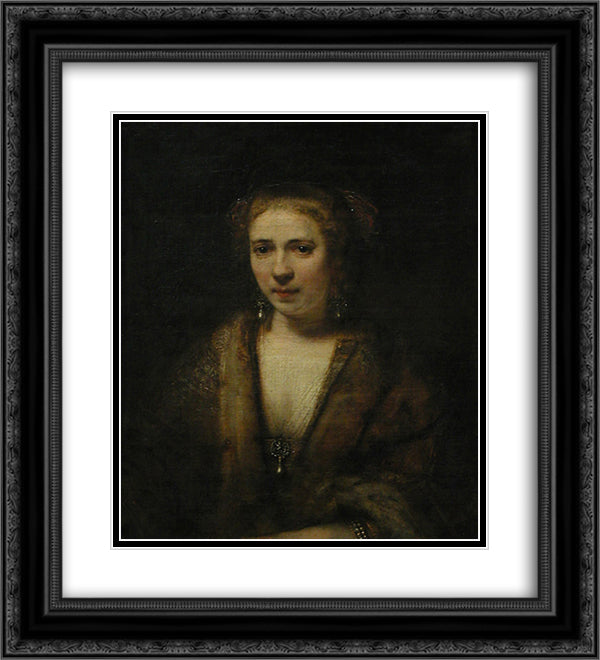 Hendrickje Stoffels in velvet beret 20x22 Black Ornate Wood Framed Art Print Poster with Double Matting by Rembrandt