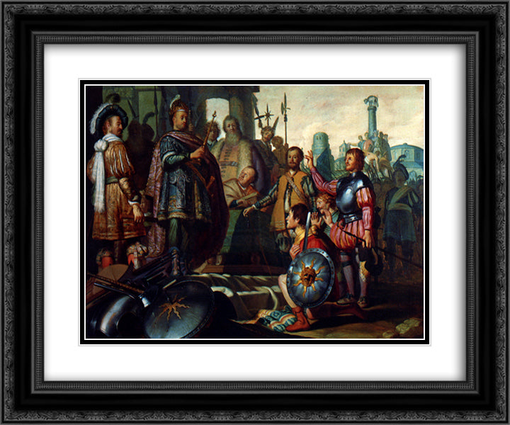 History Painting 24x20 Black Ornate Wood Framed Art Print Poster with Double Matting by Rembrandt