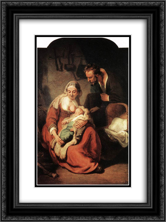 Holy Family 18x24 Black Ornate Wood Framed Art Print Poster with Double Matting by Rembrandt