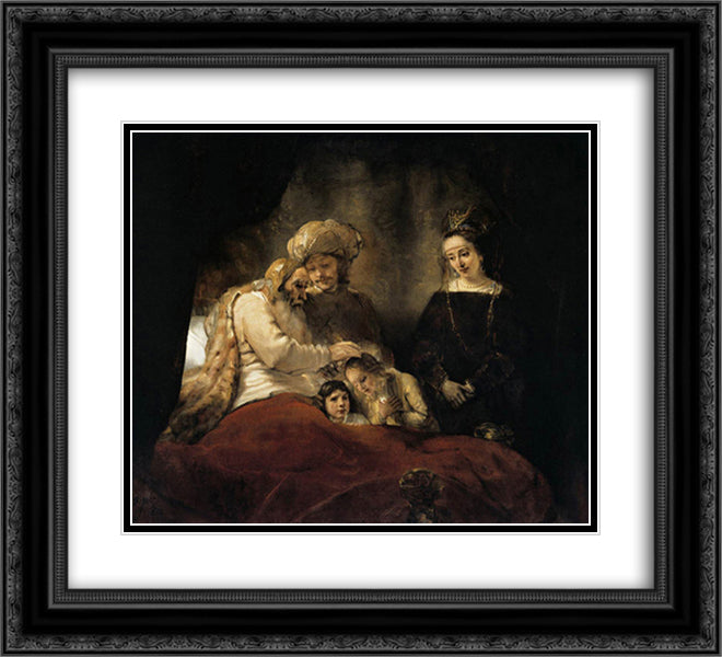 Jacob Blessing the Children of Joseph 22x20 Black Ornate Wood Framed Art Print Poster with Double Matting by Rembrandt