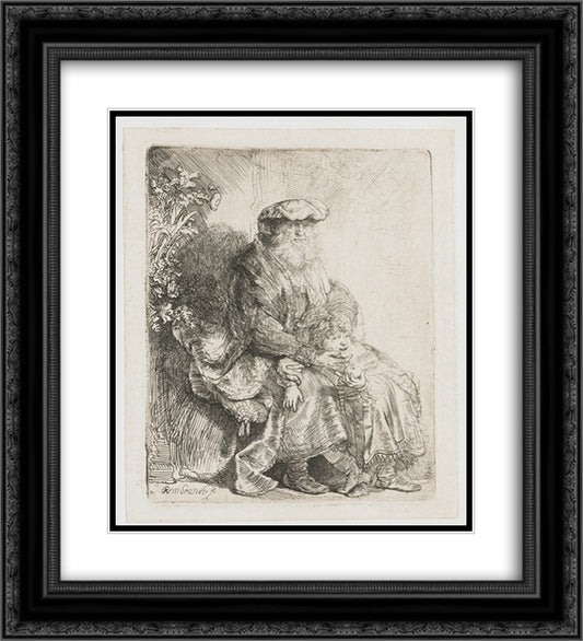 Jacob caressing Benjamin 20x22 Black Ornate Wood Framed Art Print Poster with Double Matting by Rembrandt