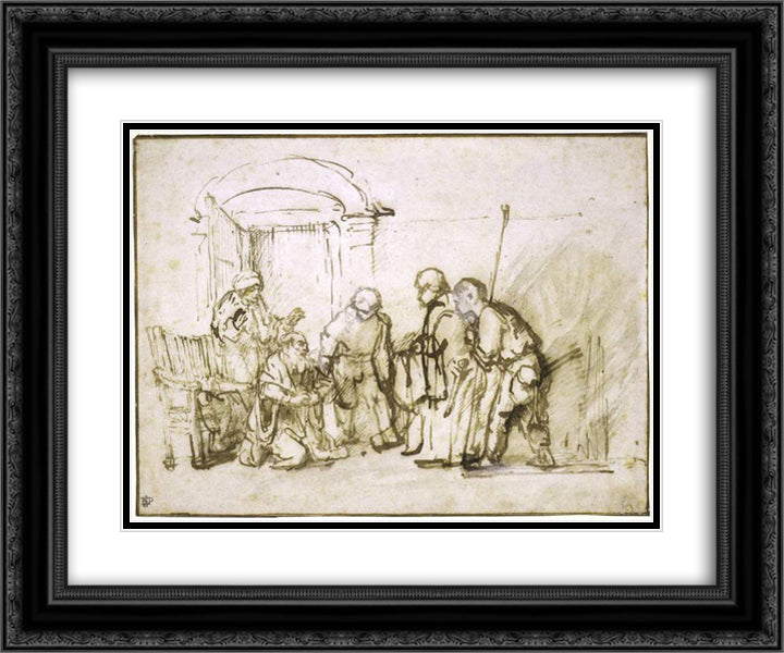 Jacob shown the Bloodstained Coat of Joseph 24x20 Black Ornate Wood Framed Art Print Poster with Double Matting by Rembrandt