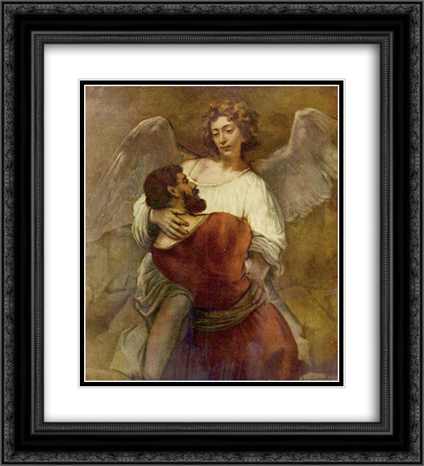 Jacob Wrestling with the Angel 20x22 Black Ornate Wood Framed Art Print Poster with Double Matting by Rembrandt