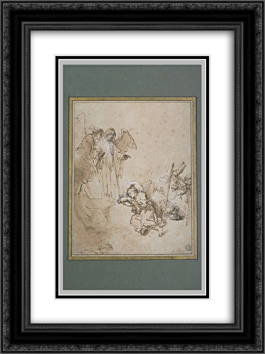 Jacob's Dream 18x24 Black Ornate Wood Framed Art Print Poster with Double Matting by Rembrandt