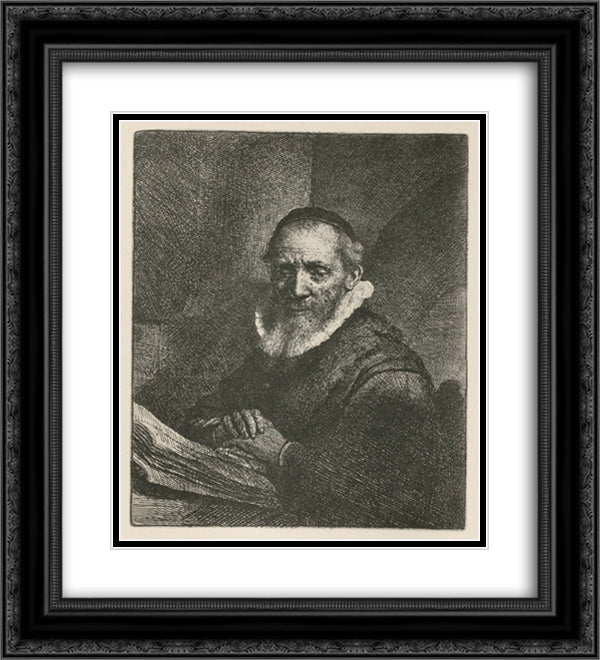 Jan Cornelis Sylvius 20x22 Black Ornate Wood Framed Art Print Poster with Double Matting by Rembrandt