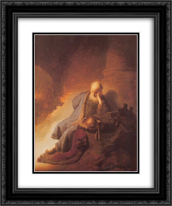 Jeremiah mourning over the Destruction of Jerusalem 20x24 Black Ornate Wood Framed Art Print Poster with Double Matting by Rembrandt