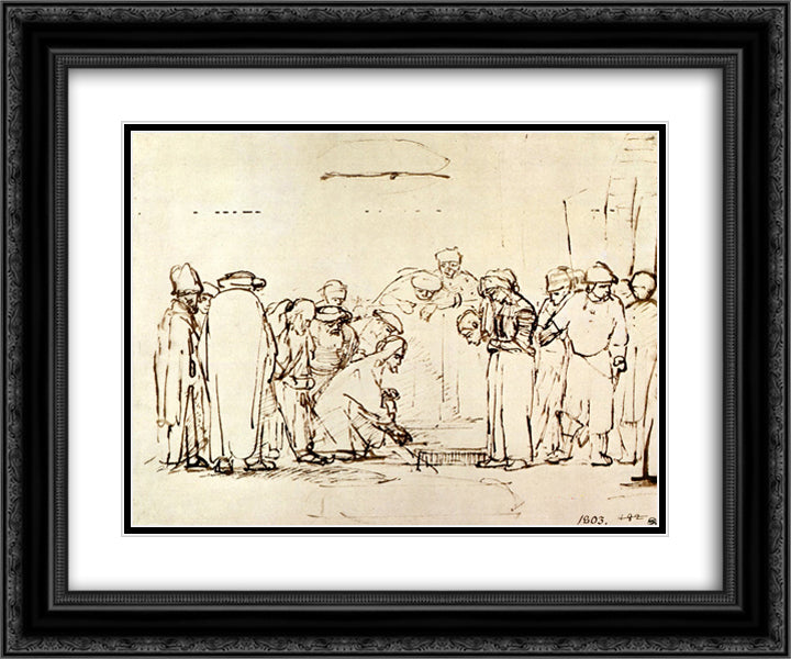 Jesus and the adulteress 24x20 Black Ornate Wood Framed Art Print Poster with Double Matting by Rembrandt