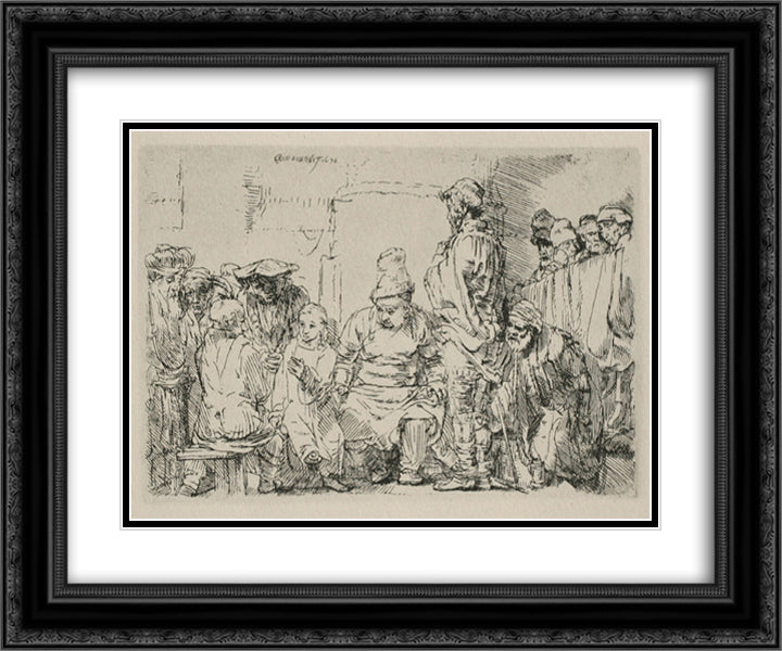 Jesus Disputing with the Doctors the Smaller Print 24x20 Black Ornate Wood Framed Art Print Poster with Double Matting by Rembrandt