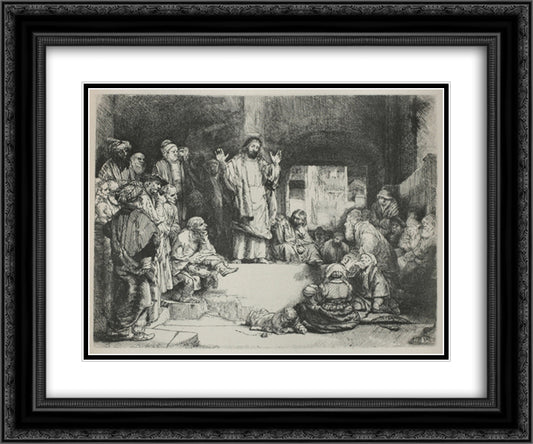 Jesus Preaching called the La Tombe 24x20 Black Ornate Wood Framed Art Print Poster with Double Matting by Rembrandt