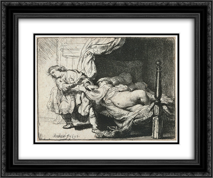 Joseph and Potiphar`s wife 24x20 Black Ornate Wood Framed Art Print Poster with Double Matting by Rembrandt