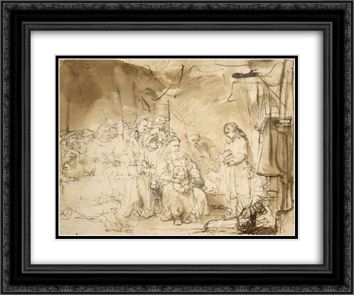 Joseph Recounting His Dreams 24x20 Black Ornate Wood Framed Art Print Poster with Double Matting by Rembrandt