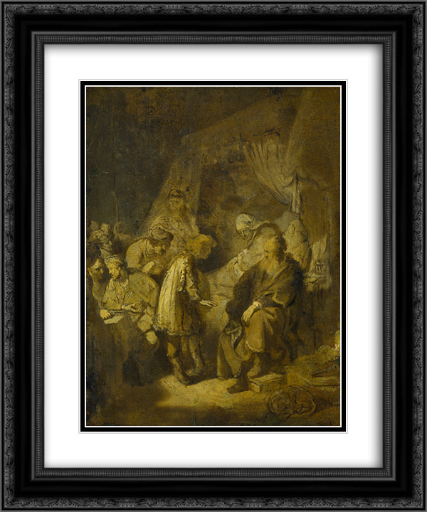 Joseph tells his dreams to his parents and brothers 20x24 Black Ornate Wood Framed Art Print Poster with Double Matting by Rembrandt