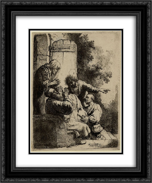 Joseph`s coat brought to Jacob 20x24 Black Ornate Wood Framed Art Print Poster with Double Matting by Rembrandt