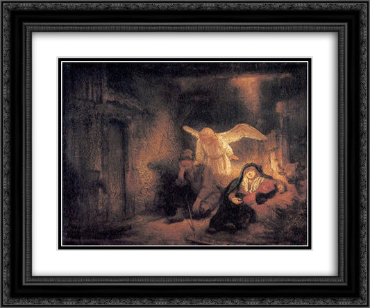 Joseph's Dream in the Stable in Bethlehem 24x20 Black Ornate Wood Framed Art Print Poster with Double Matting by Rembrandt