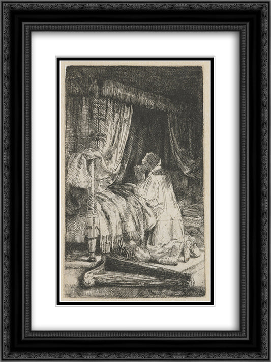 King David at prayer 18x24 Black Ornate Wood Framed Art Print Poster with Double Matting by Rembrandt