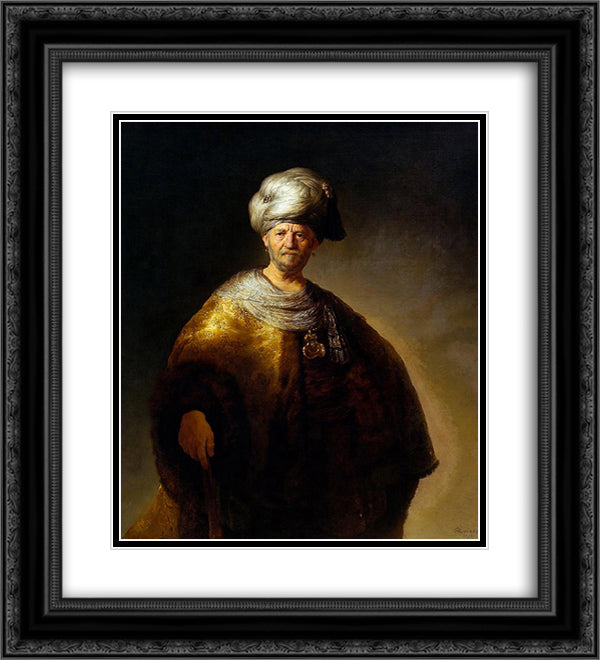 Knee length Figure of a Man in an Oriental Dress 20x22 Black Ornate Wood Framed Art Print Poster with Double Matting by Rembrandt