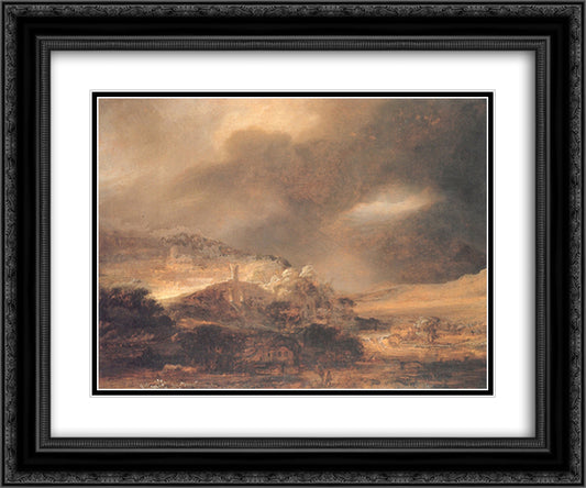 Landscape 24x20 Black Ornate Wood Framed Art Print Poster with Double Matting by Rembrandt