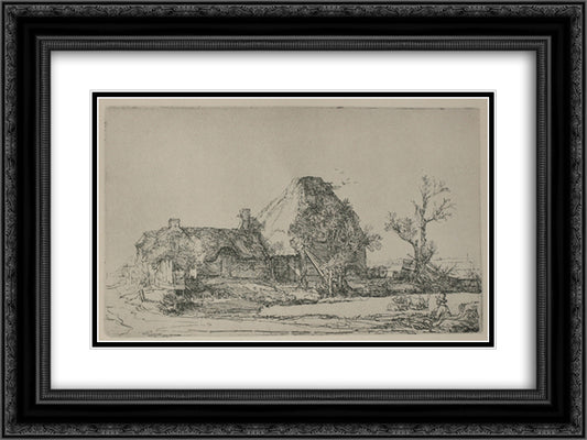 Landscape with a Man Sketching a Scene 24x18 Black Ornate Wood Framed Art Print Poster with Double Matting by Rembrandt