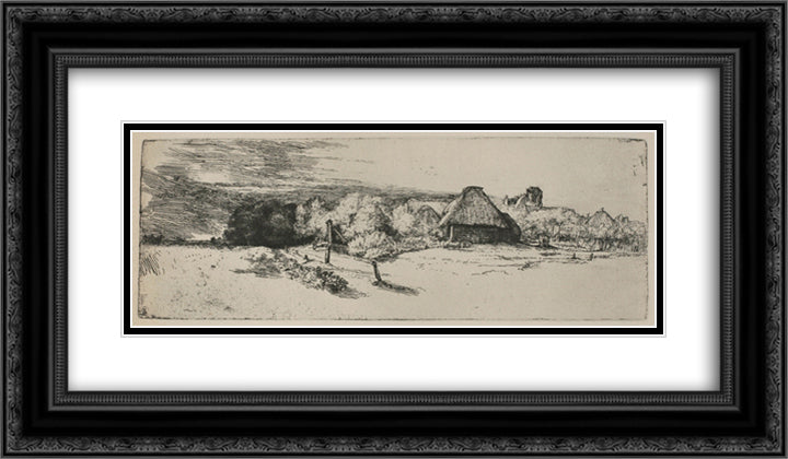 Landscape with a Ruined Tower and a Clear Foreground 24x14 Black Ornate Wood Framed Art Print Poster with Double Matting by Rembrandt