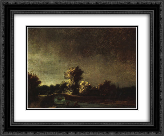 Landscape with a Stone Bridge 24x20 Black Ornate Wood Framed Art Print Poster with Double Matting by Rembrandt