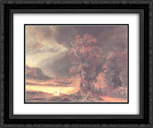 Landscape with the Good Smaritan 24x20 Black Ornate Wood Framed Art Print Poster with Double Matting by Rembrandt