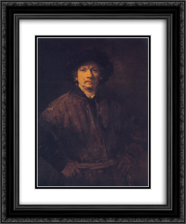 Large Self-portrait 20x24 Black Ornate Wood Framed Art Print Poster with Double Matting by Rembrandt