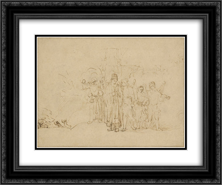 Lot and His Family Leaving Sodom 24x20 Black Ornate Wood Framed Art Print Poster with Double Matting by Rembrandt