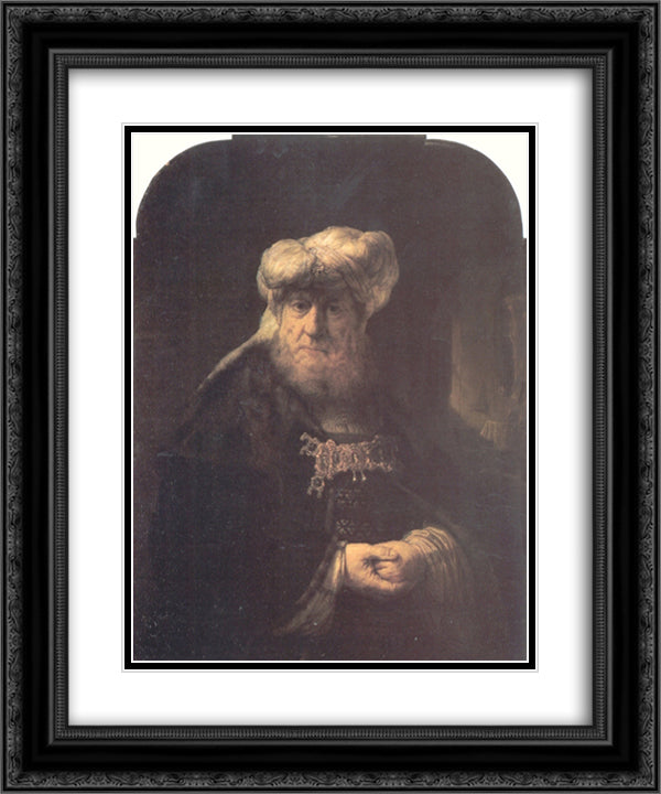 Man in Oriental Costume 20x24 Black Ornate Wood Framed Art Print Poster with Double Matting by Rembrandt