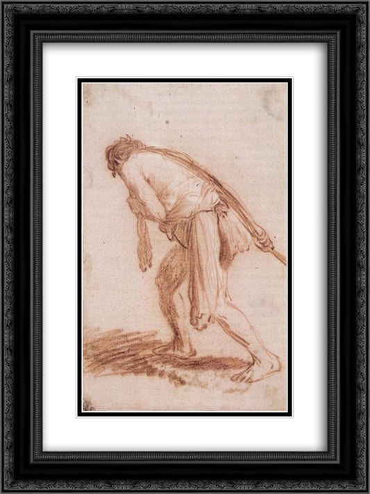 Man Pulling a Rope 18x24 Black Ornate Wood Framed Art Print Poster with Double Matting by Rembrandt