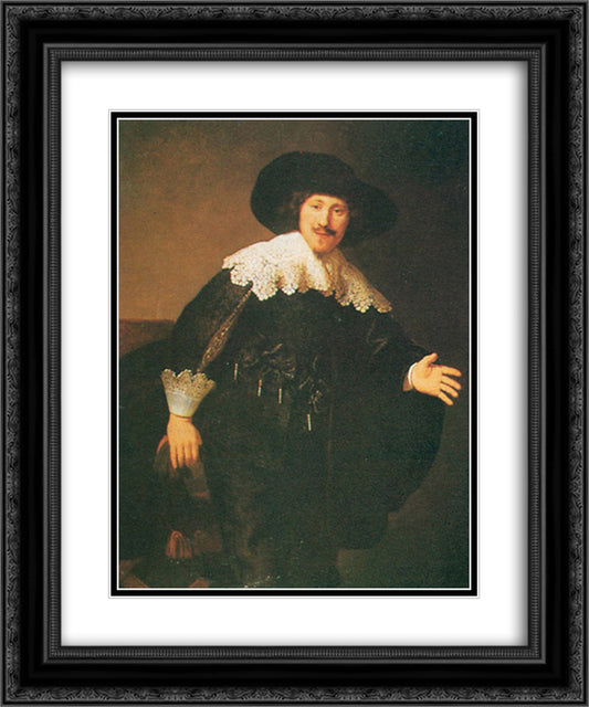 Man Standing Up 20x24 Black Ornate Wood Framed Art Print Poster with Double Matting by Rembrandt