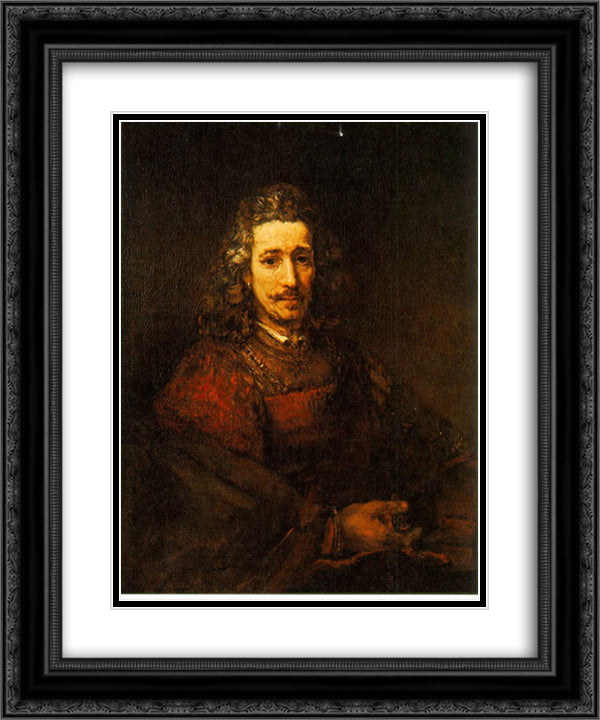 Man with a Magnifying Glass 20x24 Black Ornate Wood Framed Art Print Poster with Double Matting by Rembrandt