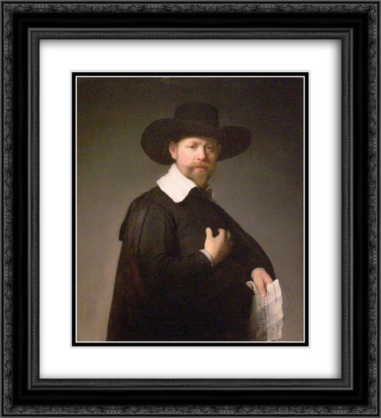 Marten Looten 20x22 Black Ornate Wood Framed Art Print Poster with Double Matting by Rembrandt