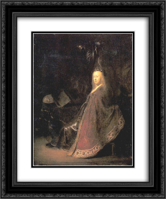 Minerva 20x24 Black Ornate Wood Framed Art Print Poster with Double Matting by Rembrandt