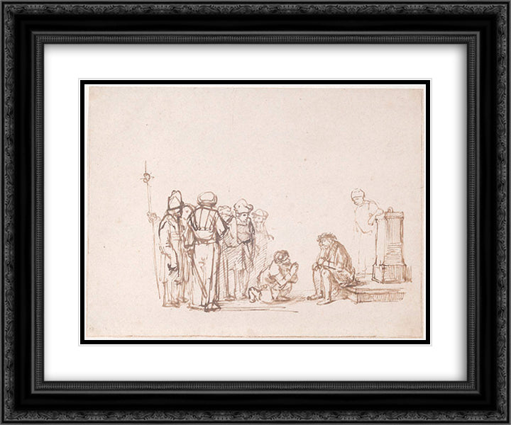 Mocking of Christ 24x20 Black Ornate Wood Framed Art Print Poster with Double Matting by Rembrandt