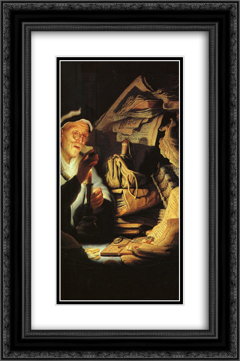 Money 16x24 Black Ornate Wood Framed Art Print Poster with Double Matting by Rembrandt