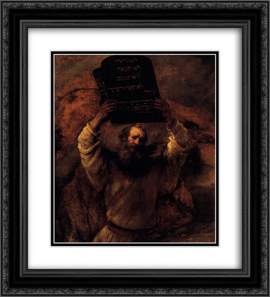 Moses Smashing the Tablets of the Law 20x22 Black Ornate Wood Framed Art Print Poster with Double Matting by Rembrandt