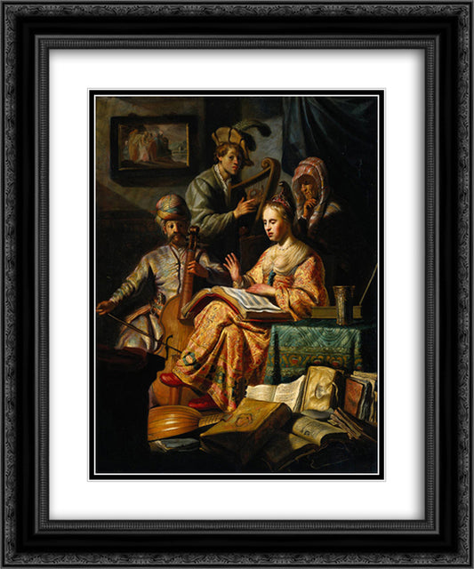 Musical Allegory 20x24 Black Ornate Wood Framed Art Print Poster with Double Matting by Rembrandt