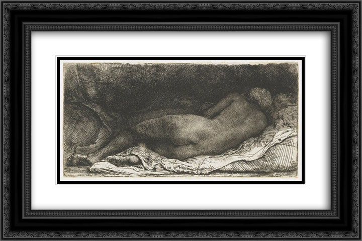 Negress lying down 24x16 Black Ornate Wood Framed Art Print Poster with Double Matting by Rembrandt