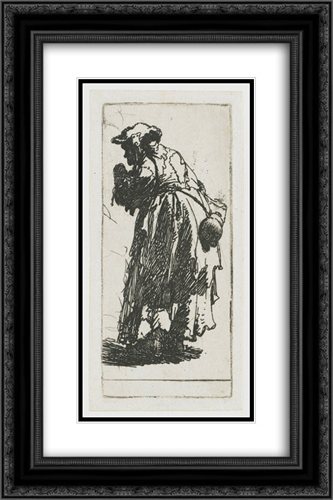 Old beggar woman with a gourd 16x24 Black Ornate Wood Framed Art Print Poster with Double Matting by Rembrandt